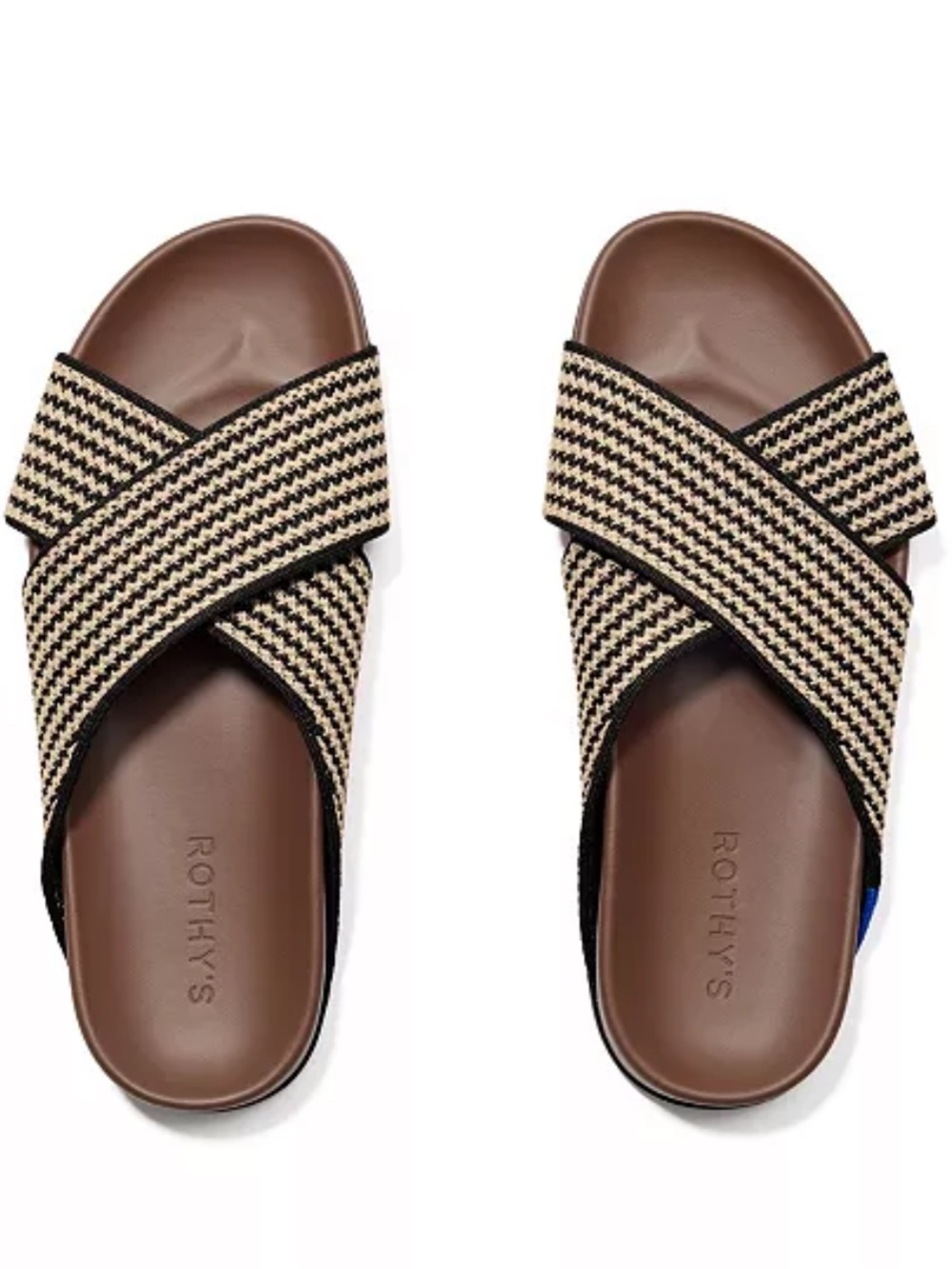 Rothy’s Women's Weekend Slide Round Toe Flat Sandals Toffee Stripe Size 7.5 Shoe